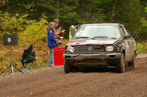 Matt Bushore / Andy Bushore blast away from the start of Delaware 1, SS11, in their VW Jetta.