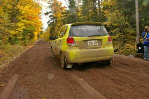 Jim Stevens / Marianne Stevens leave the start of Delaware 1, SS11, in their Suzuki Swift.