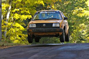Chad Eixenberger / Chris Gordon catch nice air at the midpoint jump on Brockway Mtn. 2, SS16, in their VW Golf.