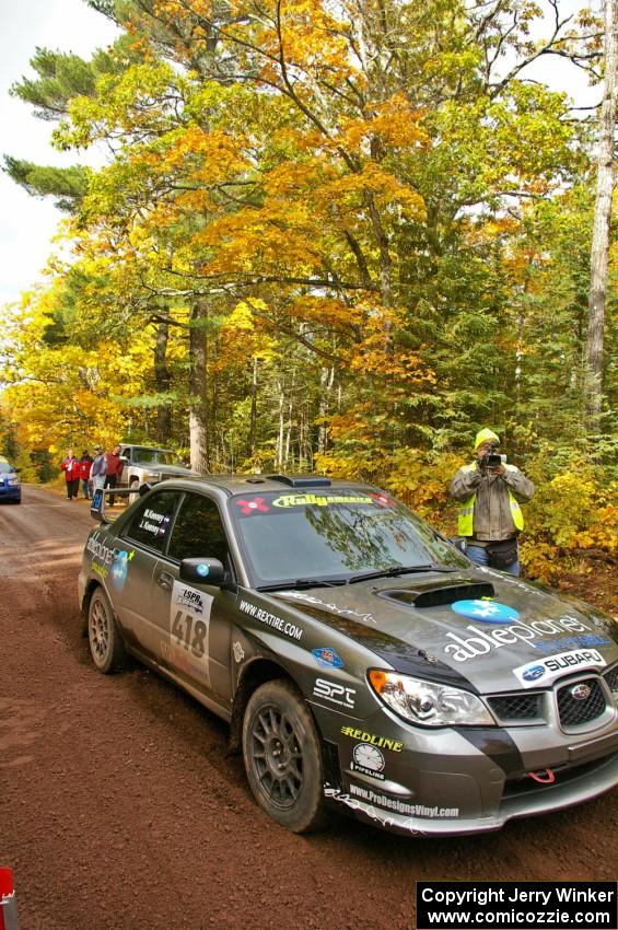 Jimmy Keeney / Missy Keeney leave the start of Delaware 1, SS11, in their Subaru WRX STi.