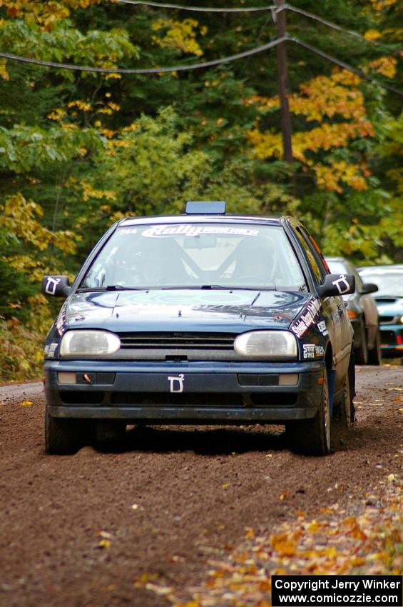 Paul Koll / Tim Knorr blast away from the start of Delaware 1, SS11, in their VW Golf.