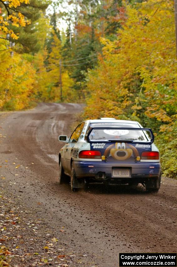 Mason Moyle / Scott Putnam blast their Subaru Impreza away from the start of Delaware 1, SS11.