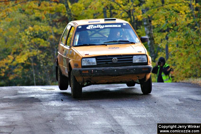 Chad Eixenberger / Chris Gordon catch a little air at the midpoint jump on Brockway Mtn. 1, SS13, in their VW Golf.