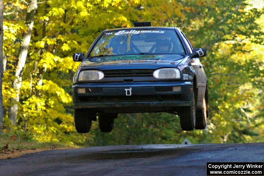 Paul Koll / Tim Knorr catch major air after a missed call on Brockway Mtn. 2, SS16, in their VW Golf.