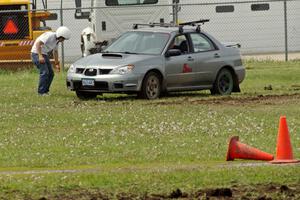 Dan Mooers's Subaru WRX dead on the course.