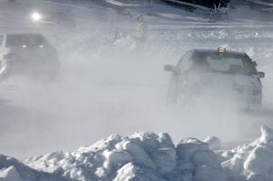 The Ty Saiki / Pete Forrey VW Passat chases the Kevin Beck / Brent Carlson Subaru Impreza.