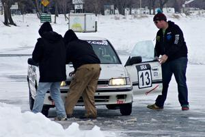 The Carl Siegler / David Goodman / Dan Drury Subaru Legacy comes in for an early pit stop.