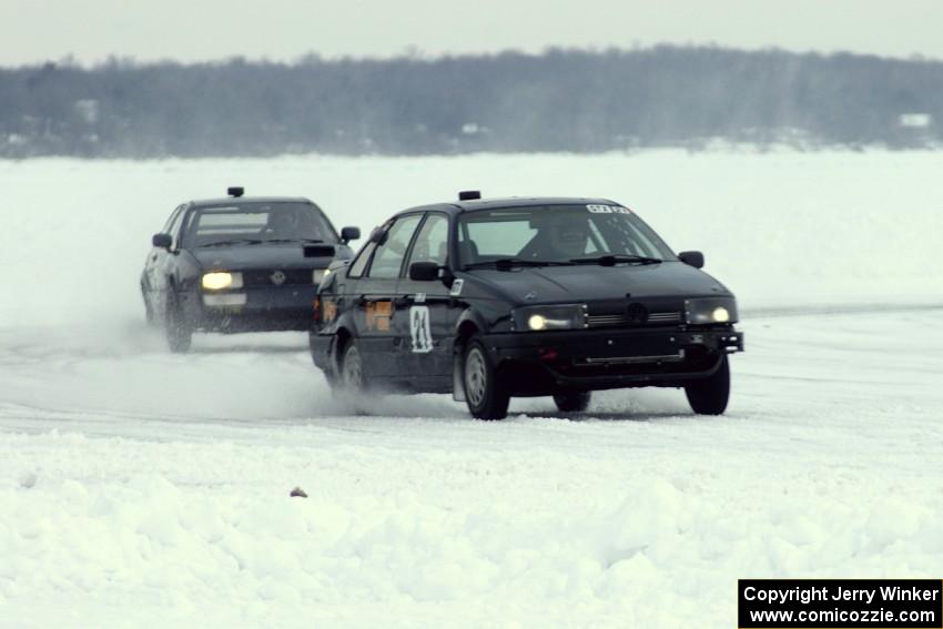 The Ty Saiki / Pete Forrey VW Passat is chased by Brian Lange's VW Corrado.