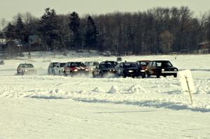 The field prepares for the green at one of Saturday's sprint races.