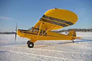 A Piper Cub landed on the lake.