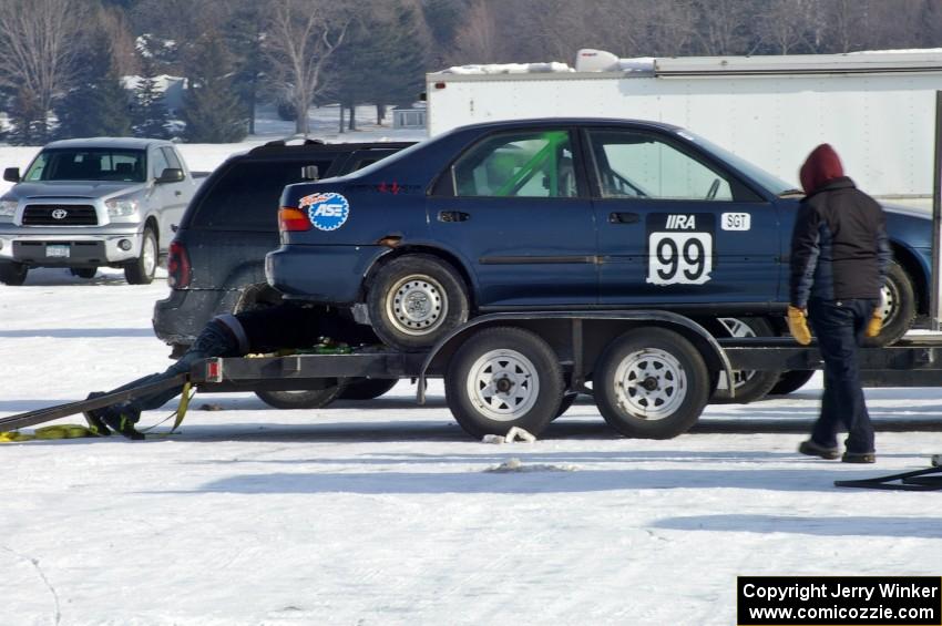 The Ryan Hammond / Kyle Laursen Honda Civic was on the trailer early on Saturday.