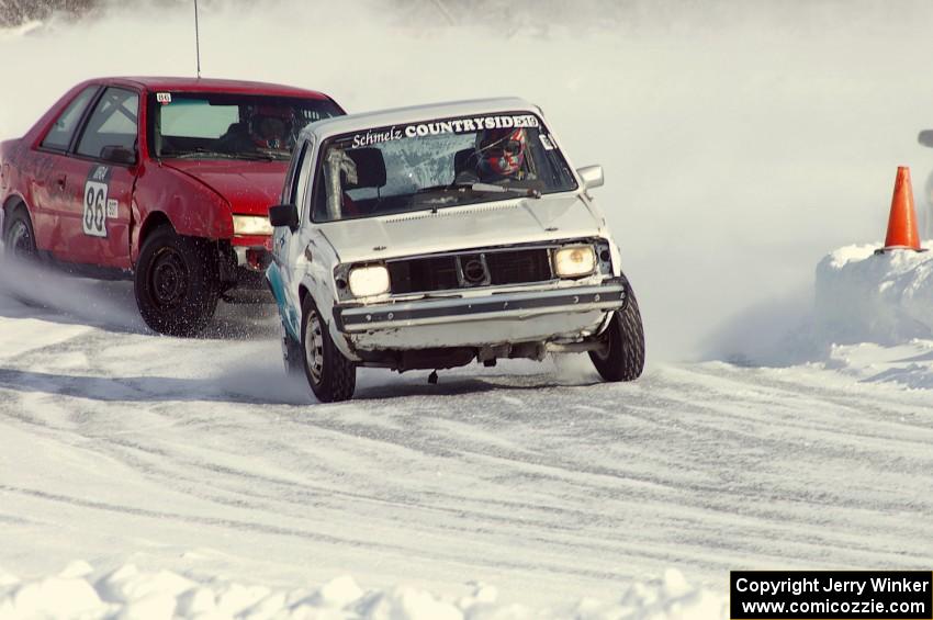 Dick Nordby / Josh Vogesver VW Rabbit and the Chad Reinhofer / Jason Lindell / Cody Reinhofer Plymouth Sundance