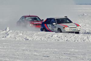 Chris Orr / Terry Orr Mazda 323GTX ahead of the Mark Utecht / Tom Fuehrer Subaru Impreza