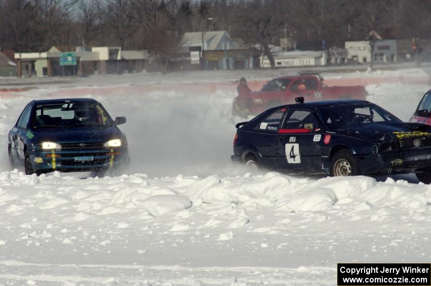 Brian Lange / Ron Johnson VW Corrado passes the Leo Nesseth / Chris ??? Subaru Impreza in corner one.