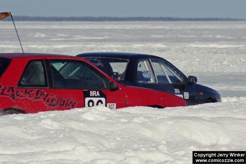 The Chad Reinhofer / Jason Lindell / Cody Reinhofer Plymouth Sundance and Tim Stone / Dan Gervais / Ryan Rose Subaru Impreza