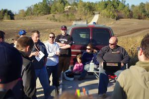 Handing out awards at the trailer at the end of the day.