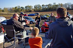 Handing out awards at the trailer at the end of the day.