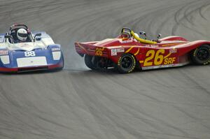 Dale Nelson spins in front of Dave Schaal during the Spec Racer Ford race.