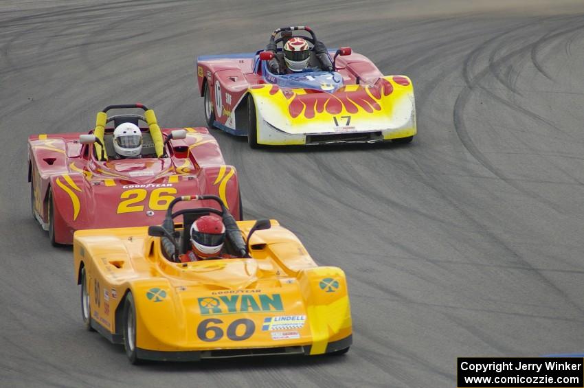 Tim Gray, Dale Nelson and Jim Gray battle during the Spec Racer Ford race.