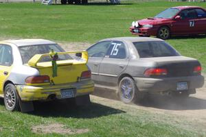 Sheen Hua's Subaru Impreza 2.5RS pulls up next to Tim Anderson's MA Subaru Impreza in the staging line.