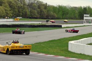 Jim Gray's Spec Racer Ford spins as the similar cars of Robyn Goolsbey and Matt Gray prepare to get by cleanly