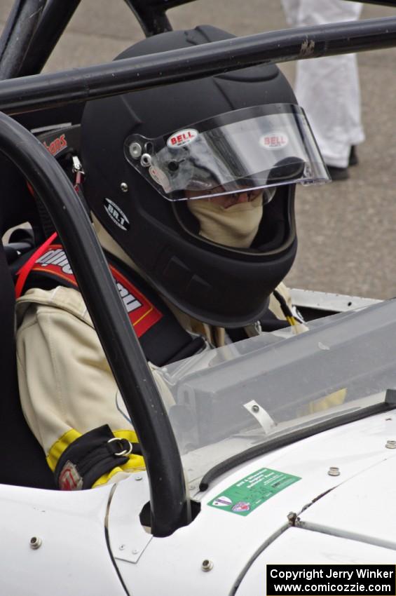 Mark Brakke sits in his H Production MG Midget