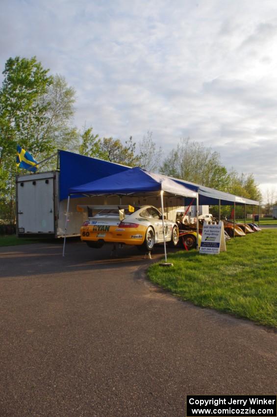 The Lindell Motorsports trailer and cars in the BIR paddock