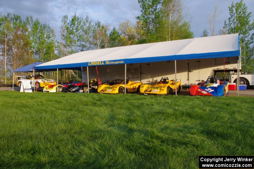 The Lindell Motorsports trailer and cars in the BIR paddock