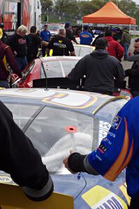 Cars lined up for tech inspection