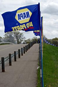 NAPA flags over the bridge flutter during stiff breezes before qualifying.