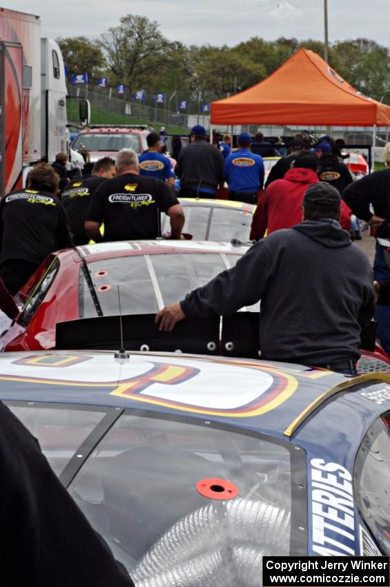 Cars lined up for tech inspection