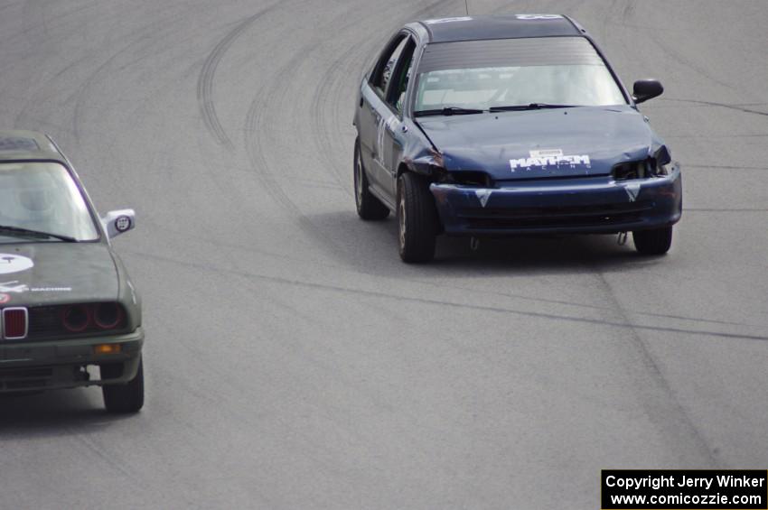 Mayhem Racing Honda Civic about to pass the E30 Bombers BMW 325i
