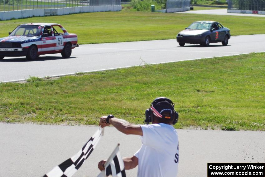 British American Racing BMW 318i and Three Sheets Ford Escort ZX2 take the checkered.