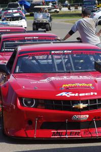 The Chevy Camaros of Cameron Lawrence, Pete Halsmer and Bob Stretch prior to qualifying.