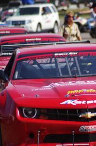 The Chevy Camaros of Cameron Lawrence, Pete Halsmer and Bob Stretch prior to qualifying.