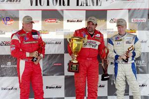 Trans-Am overall podium: L) Doug Peterson - 2nd; Tony Ave - 1st; and Simon Gregg - 3rd
