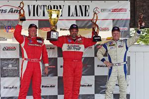 Trans-Am overall podium: L) Doug Peterson - 2nd; Tony Ave - 1st; and Simon Gregg - 3rd