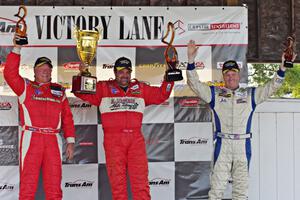 Trans-Am overall podium: L) Doug Peterson - 2nd; Tony Ave - 1st; and Simon Gregg - 3rd