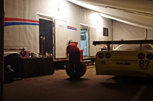 Doug Peterson's Chevy Corvette gets worked on in the wee hours of the night.