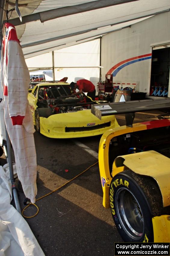 Doug Peterson's Chevy Corvette after the first race on Saturday.