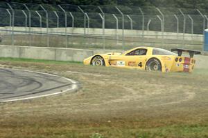 Tony Ave's Chevy Corvette has brake lock up and goes off at turn 4.