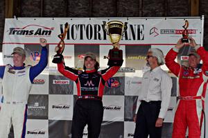 Trans-Am overall podium: L) Simon Gregg - 2nd; Amy Ruman - 1st; and Doug Peterson - 3rd