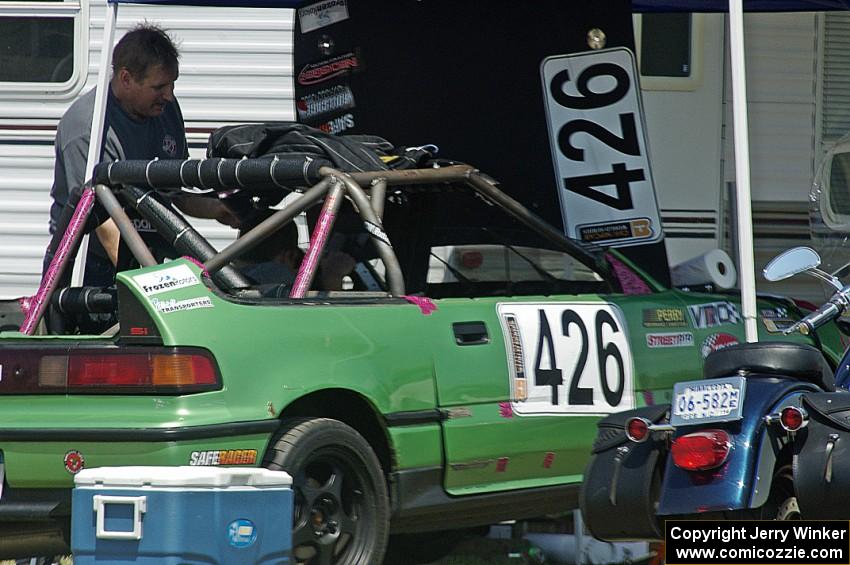 Danger Zone Racing Honda CRX in the paddock, done for the day