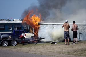 One of the drag racing haulers caught fire in the infield. No injuries, thankfully.