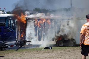 One of the drag racing haulers caught fire in the infield. No injuries, thankfully.