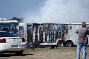 One of the drag racing haulers caught fire in the infield. No injuries, thankfully.