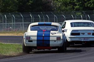 Shannon Ivey's Chevy Camaro leads Brian Kennedy's Ford Shelby GT350 into turn 4