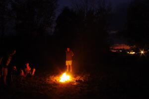 An evening campfire in the infield of Brainerd International Raceway