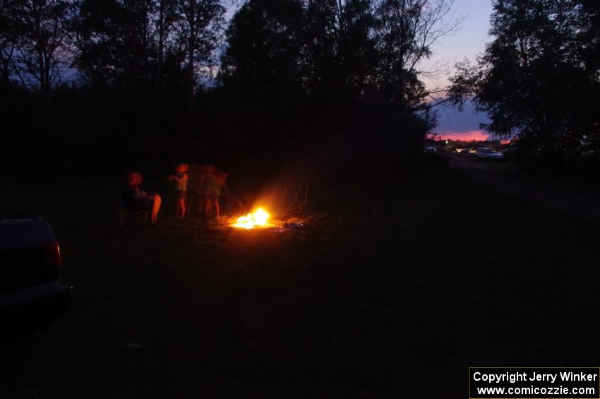 An evening campfire in the infield of Brainerd International Raceway