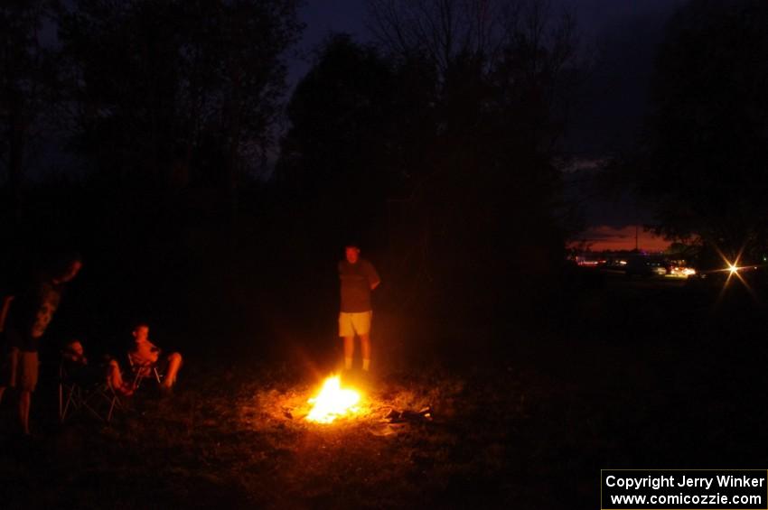 An evening campfire in the infield of Brainerd International Raceway